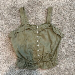 SO Green Sleeveless Ruffled Crop Tank Top